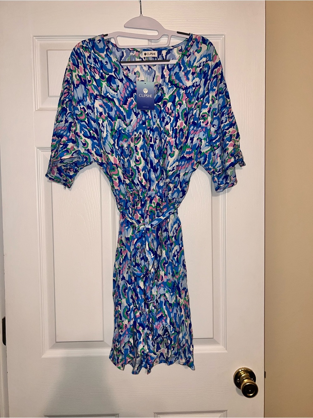 CUPSHE Blue Multi-Print V-Neck Belted Romper